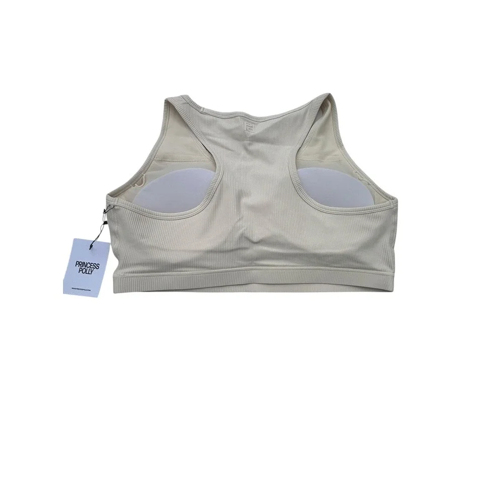 Princess Polly Turbo Active Ribbed Sports Bra Latte Racerback Padded NWT Size 16